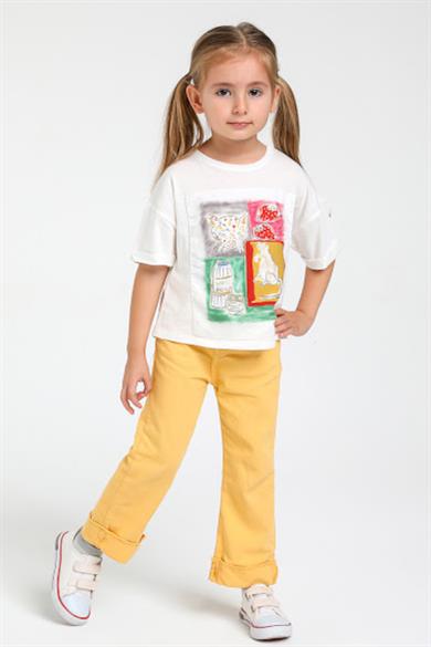 Mojo Kız Çocuk 1- 5 Yaş Hologram Desenli T-shirt 35452 Ekru