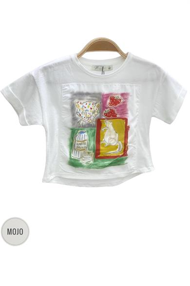 Mojo Kız Çocuk 1- 5 Yaş Hologram Desenli T-shirt 35452 Ekru