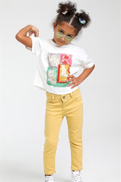 Mojo Kız Çocuk 1- 5 Yaş Hologram Desenli T-shirt 35452 Ekru