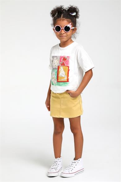 Mojo Kız Çocuk 1- 5 Yaş Hologram Desenli T-shirt 35452 Ekru