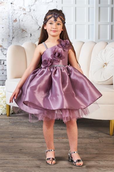 Mojo Kız Çocuk 1-5 Yaş Tek Omuz Abiye Elbise 2008 Lavanta