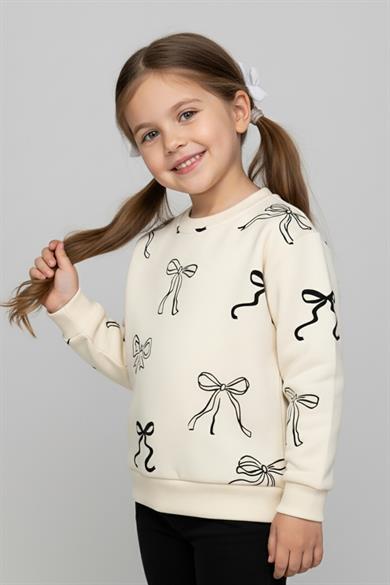 Mojo Kız Çocuk 1-7 Yaş Kurdele Desenli Sweatshirt Krem