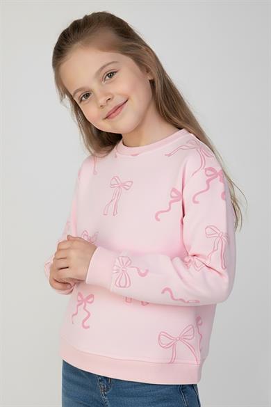Mojo Kız Çocuk 1-7 Yaş Kurdele Desenli Sweatshirt Pembe