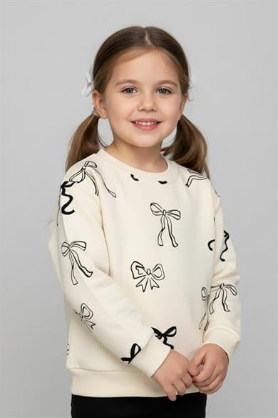 Mojo Kız Çocuk 1-7 Yaş Kurdele Desenli Sweatshirt Krem
