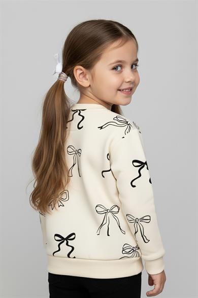 Mojo Kız Çocuk 1-7 Yaş Kurdele Desenli Sweatshirt Krem