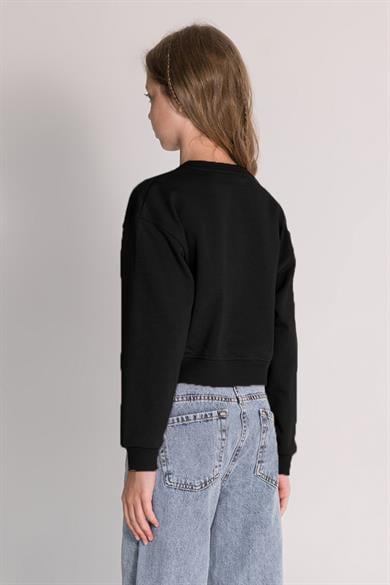 Mojo Kız Çocuk 10-15 Yaş Basic Crop Sweatshirt Siyah