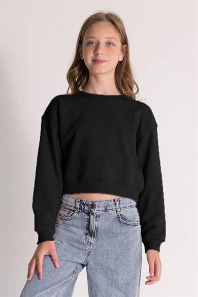 Mojo Kız Çocuk 10-15 Yaş Basic Crop Sweatshirt Siyah