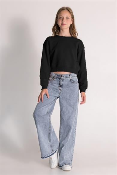 Mojo Kız Çocuk 10-15 Yaş Basic Crop Sweatshirt Siyah