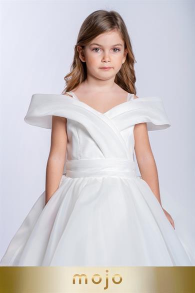 Mojo Kız Çocuk 2-10 Yaş Tarlatanlı Abiye Elbise 2251 Krem