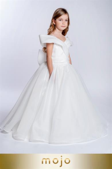 Mojo Kız Çocuk 2-10 Yaş Tarlatanlı Abiye Elbise 2251 Krem