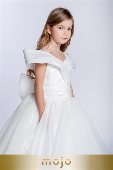 Mojo Kız Çocuk 2-10 Yaş Tarlatanlı Abiye Elbise 2251 Krem
