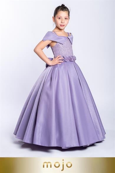 Mojo Kız Çocuk 2-10 Yaş Tarlatanlı Abiye Elbise 2236 Lavanta