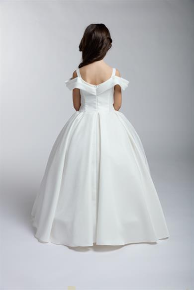 Mojo Kız Çocuk 2-11 Yaş Askılı Düşük Omuz Tarlatanlı Abiye 2256 Krem