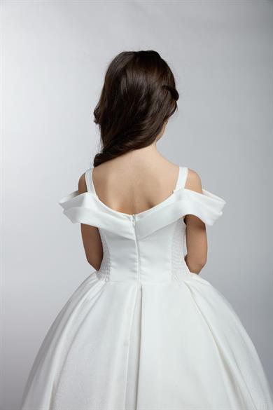 Mojo Kız Çocuk 2-11 Yaş Askılı Düşük Omuz Tarlatanlı Abiye 2256 Krem