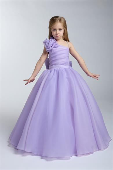 Mojo Kız Çocuk 2-11 Yaş Tek Omuz Tarlatanlı Abiye Elbise 2252 Lila