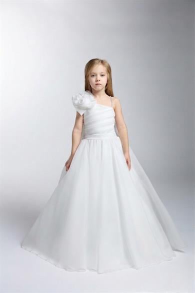 Mojo Kız Çocuk 2-11 Yaş Tek Omuz Tarlatanlı Abiye Elbise Krem