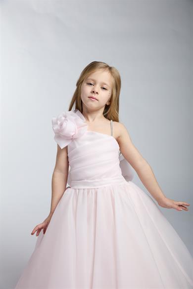 Mojo Kız Çocuk 2-11 Yaş Tek Omuz Tarlatanlı Abiye Elbise Pudra