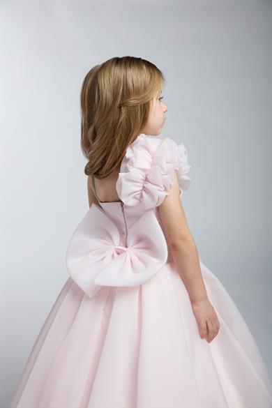 Mojo Kız Çocuk 2-11 Yaş Tek Omuz Tarlatanlı Abiye Elbise Pudra