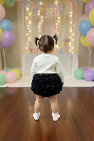 Mojo Kız Çocuk 2-5 Yaş Gül Detaylı Body-Etekli Takım Siyah