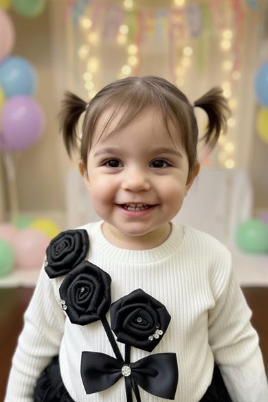 Mojo Kız Çocuk 2-5 Yaş Gül Detaylı Body-Etekli Takım Siyah