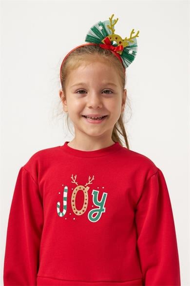 Mojo Kız Çocuk 2-5 Yaş Noel Desenli Taçlı Tüllü Elbise Kırmızı