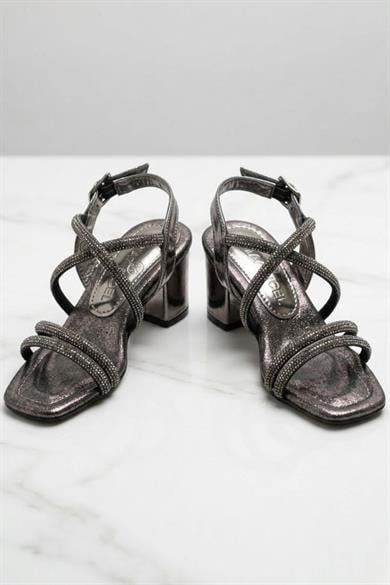Mojo Kız Çocuk 26-30 Numara Çapraz Şeritli Taşlı Topuklu Ayakkabı Antrasit