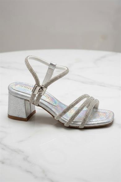 Mojo Kız Çocuk 26-30 Numara Taş Bantlı Topuklu Ayakkabı Gümüş