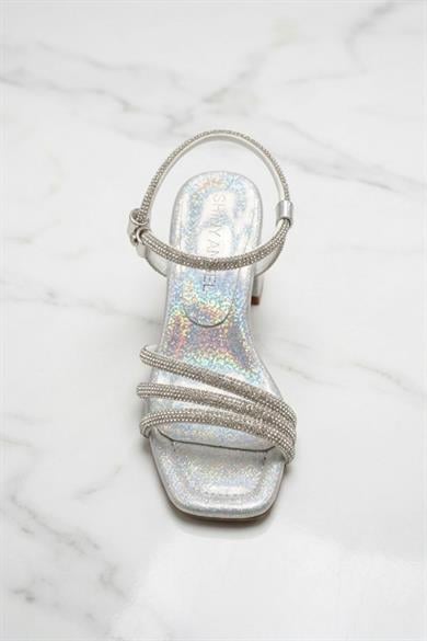 Mojo Kız Çocuk 26-30 Numara Taş Bantlı Topuklu Ayakkabı Gümüş