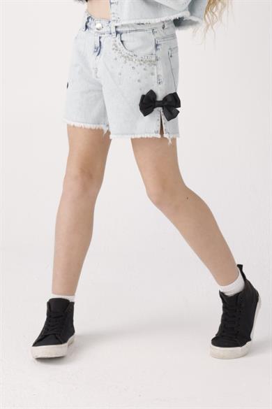 Mojo Kız Çocuk 3-14 Yaş Fiyonklu Kot Şort 28012 Kot Mavi