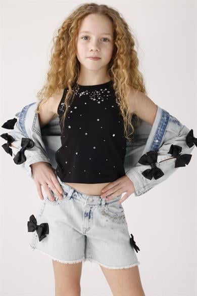 Mojo Kız Çocuk 3-14 Yaş Fiyonklu Kot Şort 28012 Kot Mavi