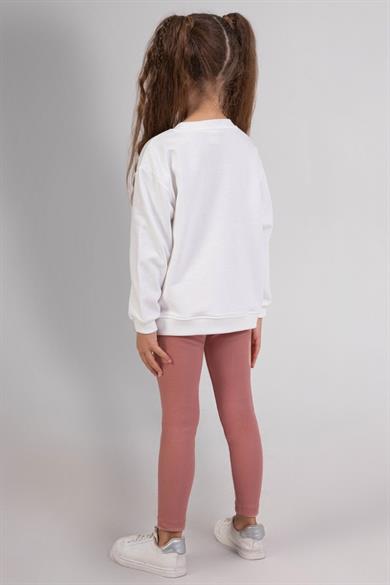 Mojo Kız Çocuk 3-7 Yaş Nakışlı Sweatshirt-Taytlı Takım Bronz