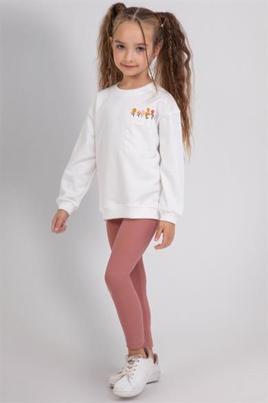 Mojo Kız Çocuk 3-7 Yaş Nakışlı Sweatshirt-Taytlı Takım Bronz