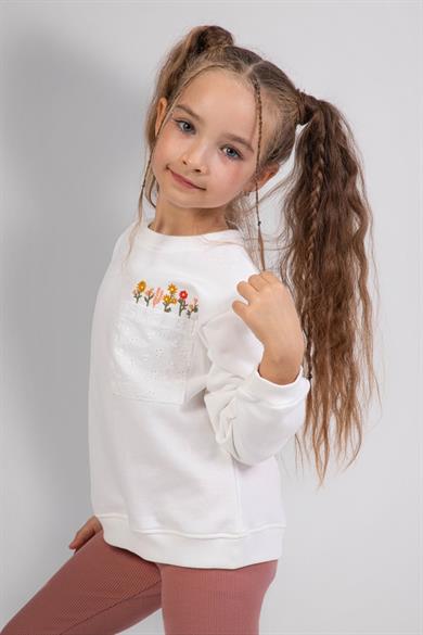 Mojo Kız Çocuk 3-7 Yaş Nakışlı Sweatshirt-Taytlı Takım Bronz