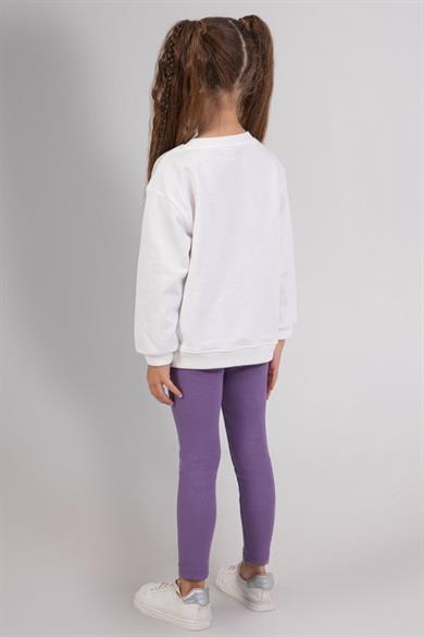 Mojo Kız Çocuk 3-7 Yaş Nakışlı Sweatshirt-Taytlı Takım Mor