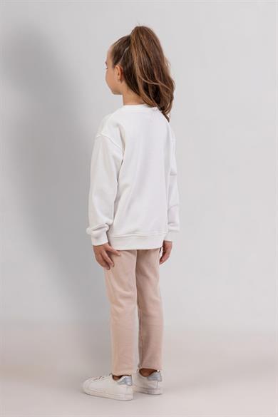 Mojo Kız Çocuk 3-8 Yaş Baskılı Sweat & Tayt Takım Ekru