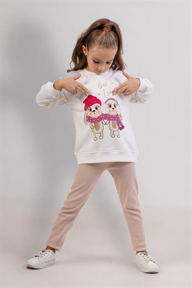 Mojo Kız Çocuk 3-8 Yaş Baskılı Sweat & Tayt Takım Ekru