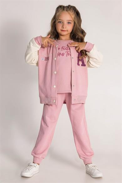 Mojo Kız Çocuk 3-8 Yaş İşlemeli Kolej Hırka 9688 Pudra