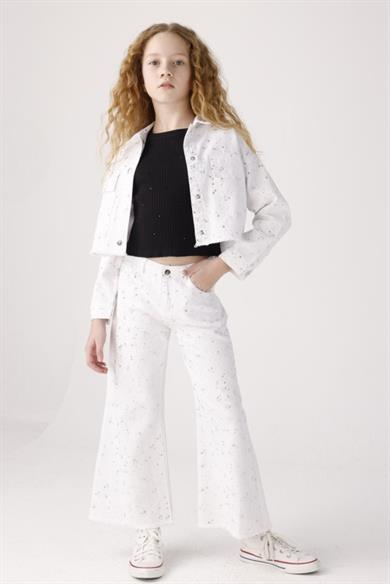 Mojo Kız Çocuk 3-8 Yaş Taşlı Denim Ceket 20081 Beyaz