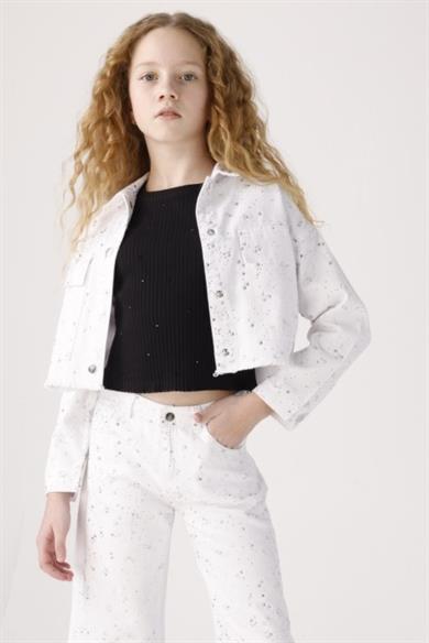 Mojo Kız Çocuk 3-8 Yaş Taşlı Denim Ceket 20081 Beyaz