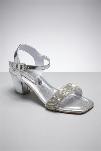 Mojo Kız Çocuk 31-36 Numara Tek Bant Taşlı Topuklu Ayakkabı Gümüş