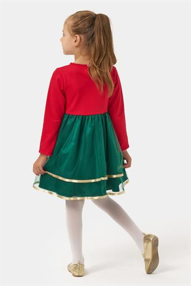 Mojo Kız Çocuk 4-7 Yaş Happy Christmas Ponponlu Elbise Kırmızı