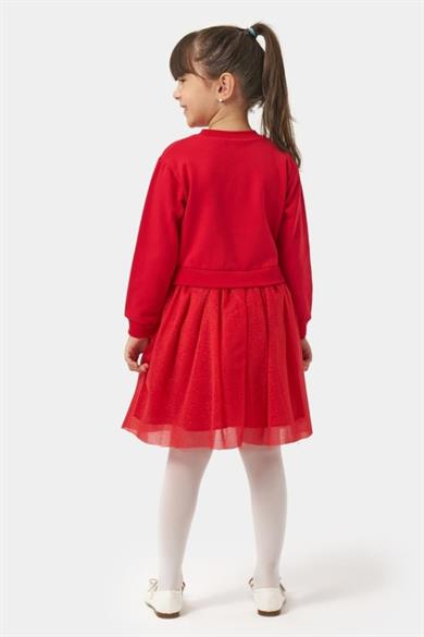 Mojo Kız Çocuk 4-7 Yaş Yeni Yıl Temalı Tüllü Elbise Kırmızı