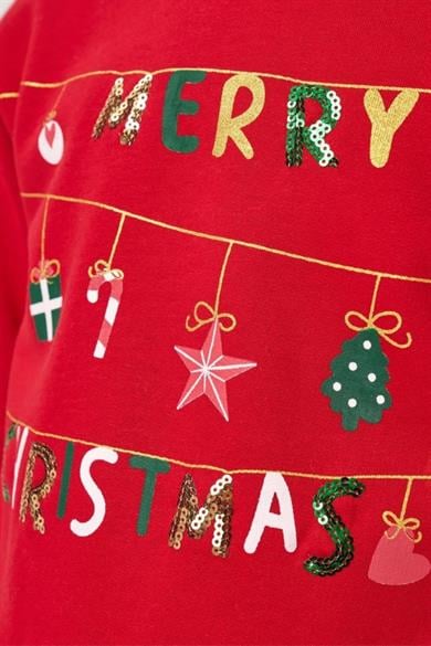 Mojo Kız Çocuk 4-7 Yaş Yeni Yıl Temalı Tüllü Elbise Kırmızı