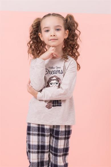 Mojo Kız Çocuk 4-8 Yaş Dream Desenli Pijama Takımı 6277 Bej