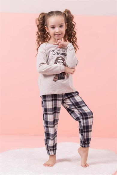 Mojo Kız Çocuk 4-8 Yaş Dream Desenli Pijama Takımı 6277 Bej