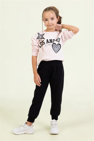 Mojo Kız Çocuk 4-9 Yaş Baskılı Eşofman Takımı Pudra