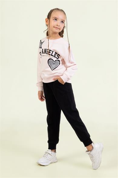 Mojo Kız Çocuk 4-9 Yaş Baskılı Eşofman Takımı Pudra