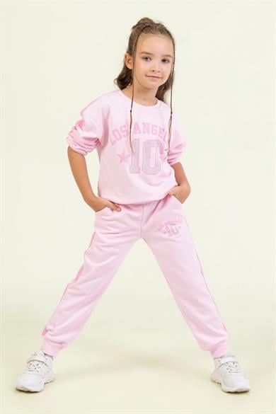 Mojo Kız Çocuk 4-9 Yaş Baskılı ve Taş İşleme Eşofman Takımı Pembe