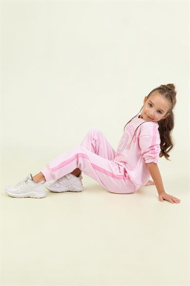 Mojo Kız Çocuk 4-9 Yaş Baskılı ve Taş İşleme Eşofman Takımı Pembe