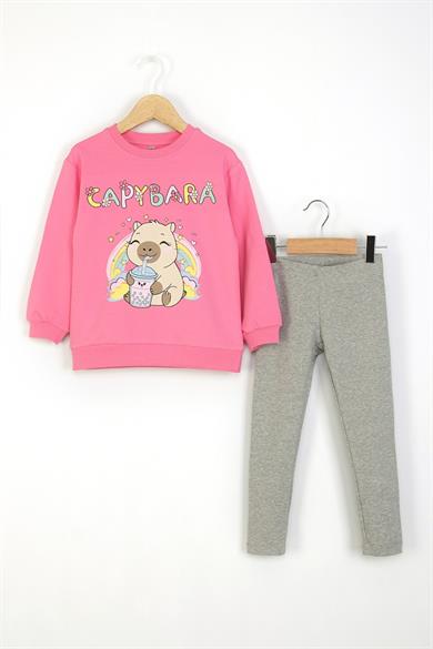 Mojo Kız Çocuk 4-9 Yaş Capybara Taytlı Takım Pembe